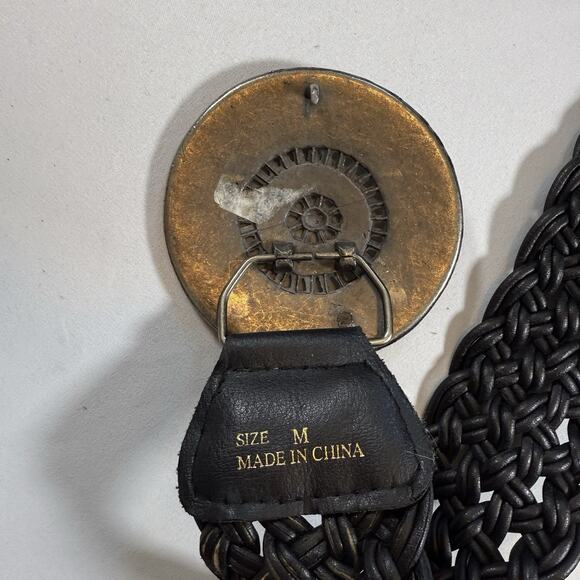 Vintage Braided Leather Medallion Boho Wide Layering Belt - Black Wms Medium - Picture 6 of 8
